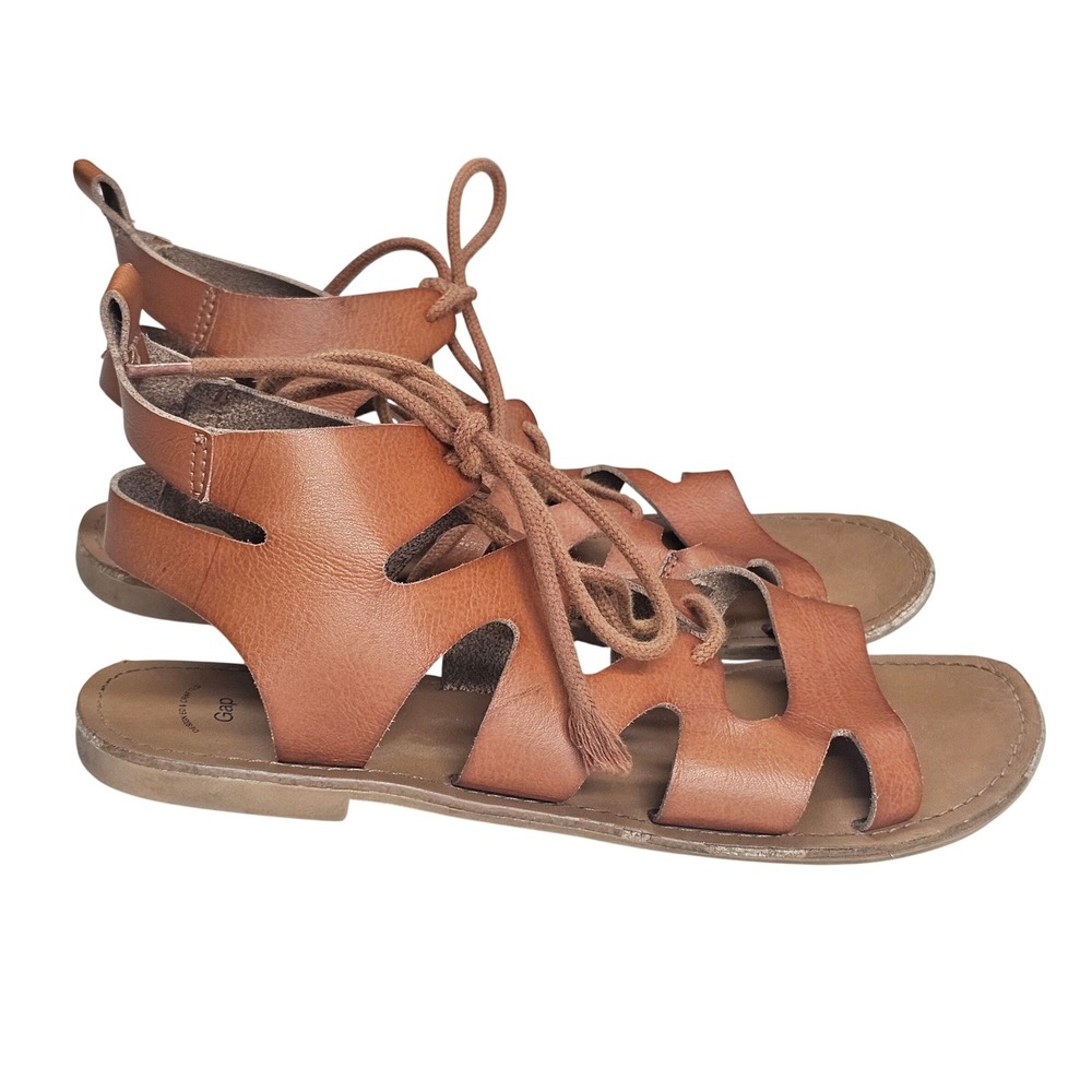 Gap Womens Gladiator Sandals Dark Brown Lace Up Strappy Flat 106100-00-1 Size 8